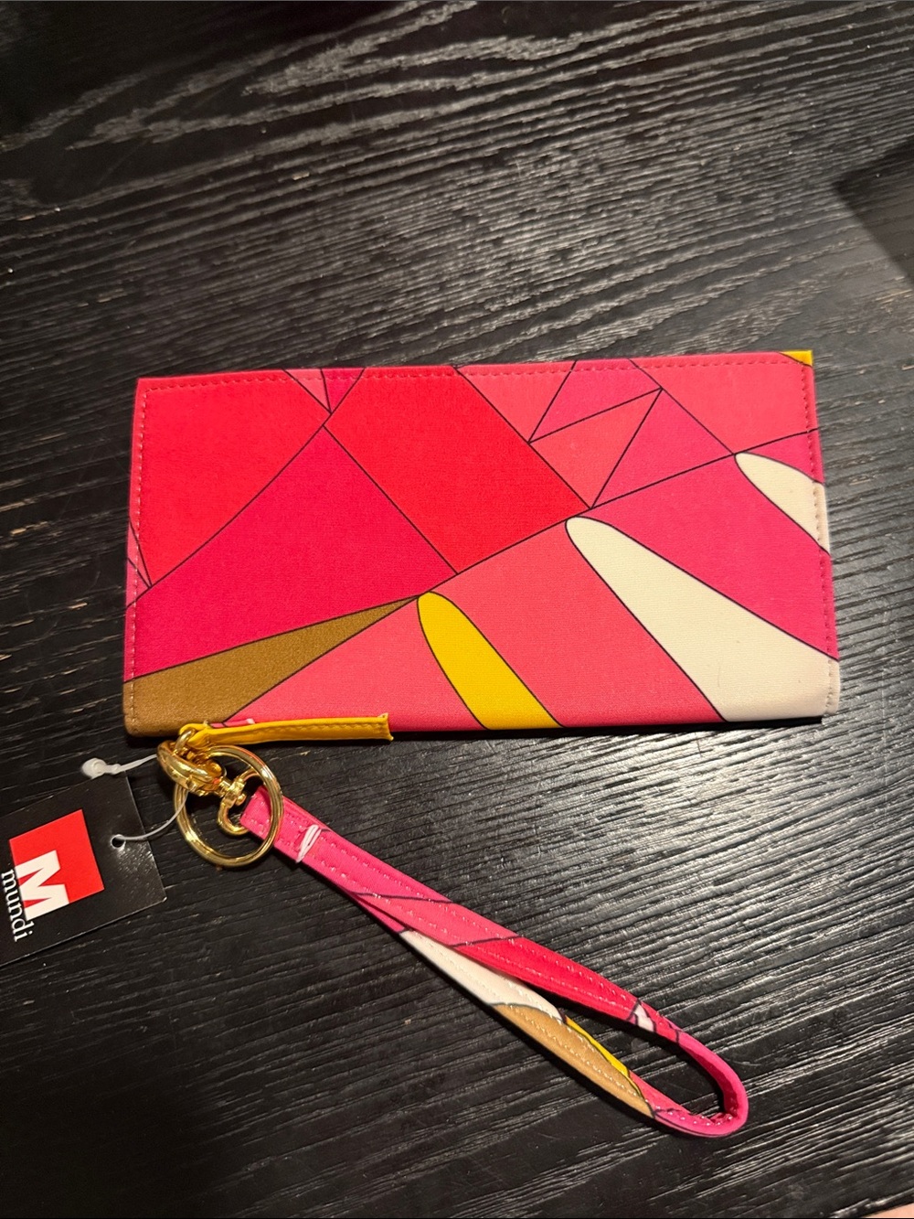 mundi Pink Multicolor Geometric Wristlet Wallet